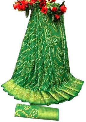 Adrika Printed Daily Wear Cotton Linen Saree(Green)