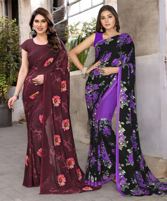 HouseOfCommon Printed Bollywood Georgette Saree(Pack of 2, Multicolor)