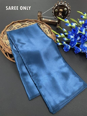 Arpita Fashion Solid/Plain Bollywood Pure Silk, Satin Saree(Dark Blue)