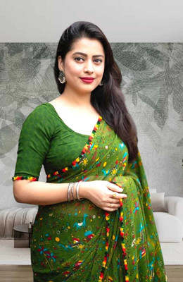 MAHADEV NX Self Design Bollywood Georgette Saree(Green)