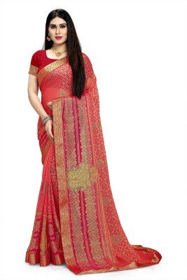 PinkEVE Printed, Embroidered Bandhani Chiffon, Brasso Saree(Pink)