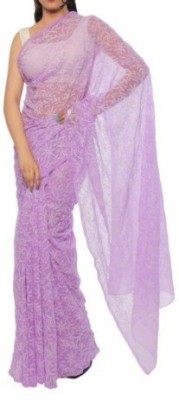 Afia Lucknowi Chikankari Embroidered Lucknow Chikankari Georgette Saree(Purple)