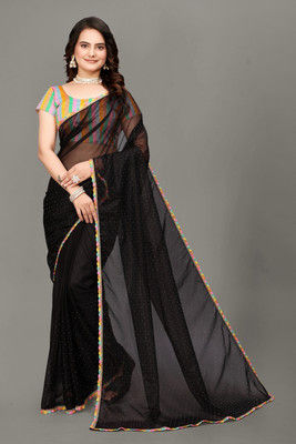 JSItaliya Embellished Bollywood Tissue Saree(Black)