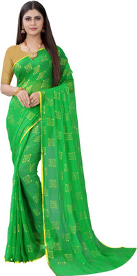 mamtasaree Printed Bollywood Net, Chiffon Saree(Green)