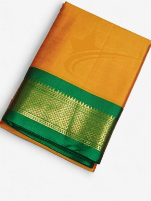 NST5 Embroidered Paithani Cotton Silk Saree(Gold, Green)