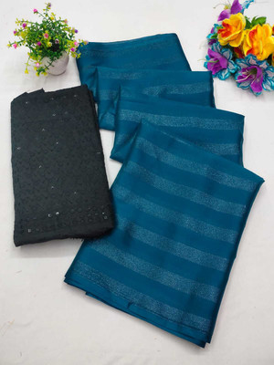 Gresha Enterprise Self Design, Striped Bollywood Chiffon Saree(Pack of 2, Multicolor)