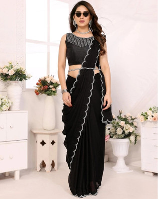 HIJA TRENDZ Embellished Bollywood Georgette Saree(Black)