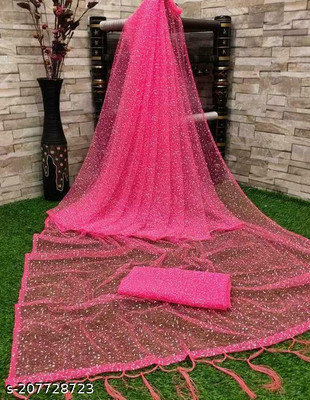 KRIVITY Self Design Bollywood Net Saree(Red)