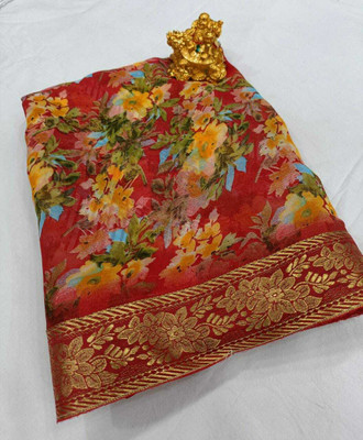 vdc Floral Print Bollywood Georgette Saree(Red)