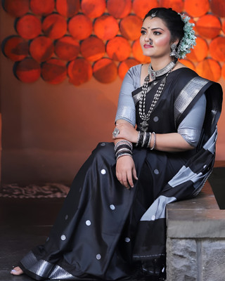 SHREE SANT SAREES Solid/Plain Banarasi Art Silk Saree(Black)