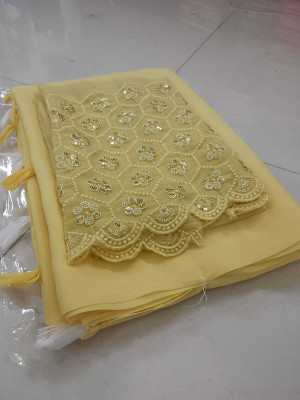 Zoamic Solid/Plain, Self Design, Embroidered Daily Wear Georgette Saree(Yellow)