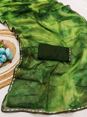 maayro Solid/Plain, Embellished Bollywood Jimmy choo Saree(Green)