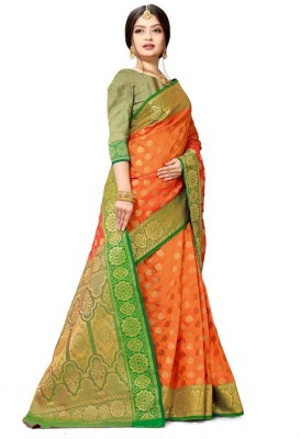 LAVYANSH CREATION Woven, Self Design Banarasi Silk Blend, Jacquard Saree(Orange)