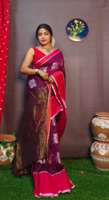 HouseOfCommon Woven Handloom Pure Cotton Saree(Pink)