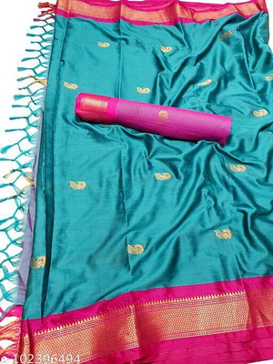 Paithani Self Design Mysore Pure Silk Saree(Dark Blue)