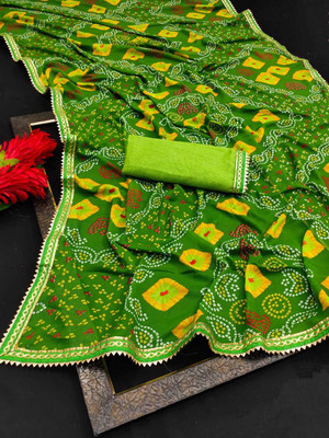 maayro Printed Bandhani Georgette Saree(Multicolor)