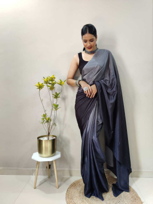 Riddhi textile Hub Dyed Bollywood Chiffon Saree(Grey, Dark Blue)