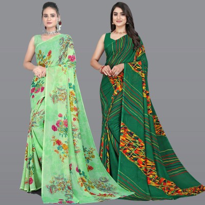 Chashni Digital Print Bollywood Georgette Saree(Pack of 2, Light Green, Green)