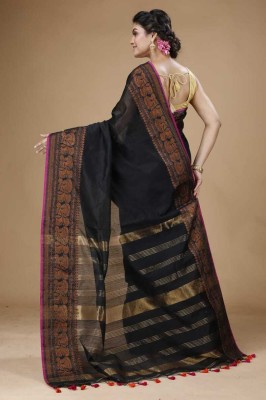 Anjali textile Woven Handloom Cotton Silk Saree(Black)