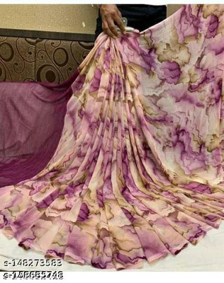 HouseOfCommon Printed Leheria Georgette Saree(Pink)