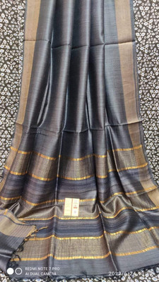 govind handloom Solid/Plain Bollywood Jute Silk Saree(Grey)