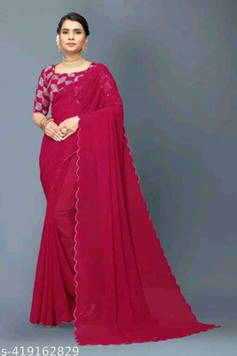 mahalaxmi fab Solid/Plain Bollywood Georgette Saree(Red)