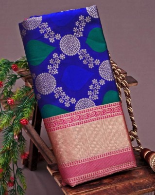 A To Z Cart Embellished Banarasi Pure Silk Saree(Blue)