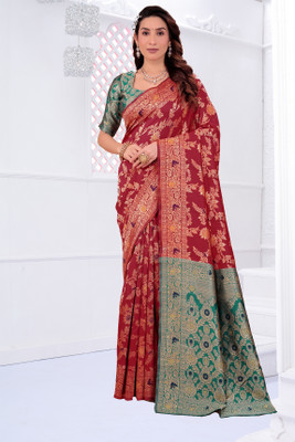 Suali Woven Banarasi Pure Silk Saree(Red)