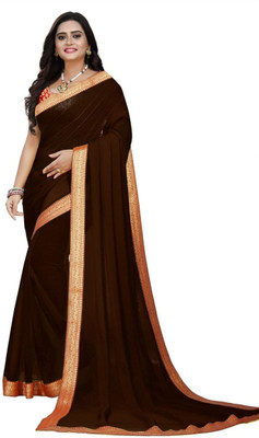 SARETRA MALL Solid/Plain Chanderi Chiffon Saree(Brown)