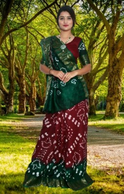 harvi fashion Woven Bandhani Art Silk Saree(Maroon, Green)