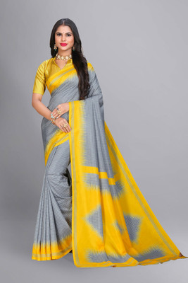 Vimla Geometric Print Maheshwari Art Silk Saree(Grey)
