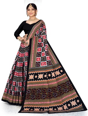 Rukmani Printed Sambalpuri Cotton Blend Saree(Black)