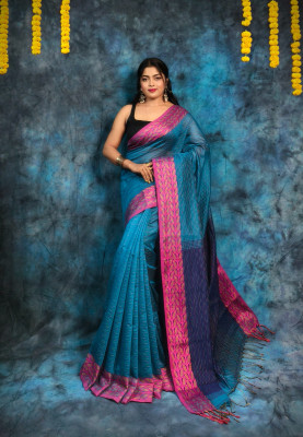 PRANATI ENTERPRISE Self Design Handloom Cotton Silk Saree(Blue)