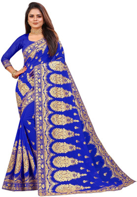b bella creation Self Design, Embroidered Bollywood Georgette Saree(Blue)