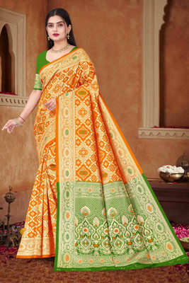 Falessa Woven Banarasi Art Silk Saree(Orange)