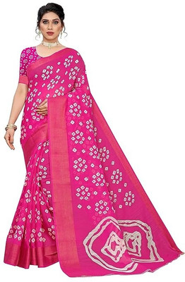 SVB Sarees Printed Bandhani Cotton Blend Saree(Light Blue)