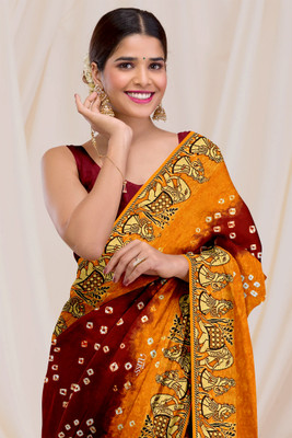 DHARMRAJ ENTERPRISE Printed Bandhani Art Silk Saree(Maroon)