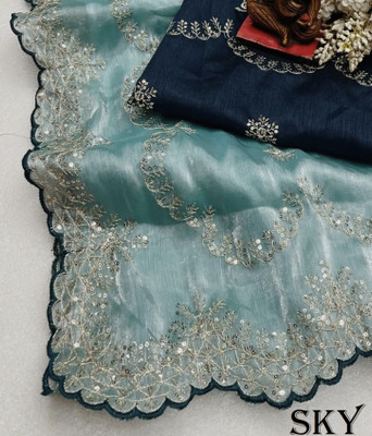 FLAMEKYZER Embroidered Bollywood Jimmy choo Saree(Light Blue)