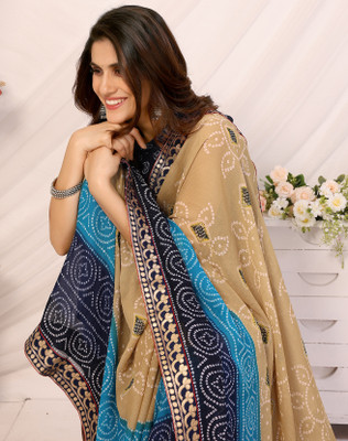 YASHIKA Printed Daily Wear Georgette, Lace Saree(Blue)