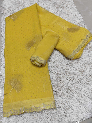 Geeta Store Printed Banarasi Chiffon Saree(Yellow)