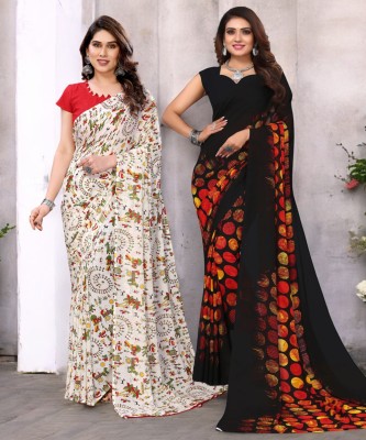 HouseOfCommon Printed Bollywood Georgette Saree(Pack of 2, Multicolor)