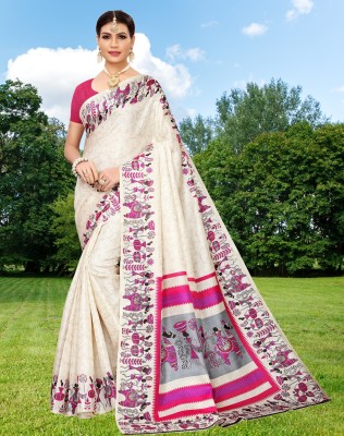 shree laxmi Floral Print Banarasi Cotton Silk Saree(Pink)