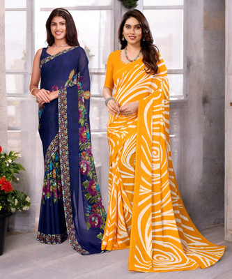 AMBUJAINTERNATIONAL Printed Bollywood Georgette Saree(Pack of 2, Multicolor)