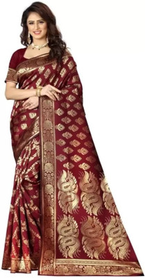VKARAN Self Design Kanjivaram Pure Silk Saree(Maroon)