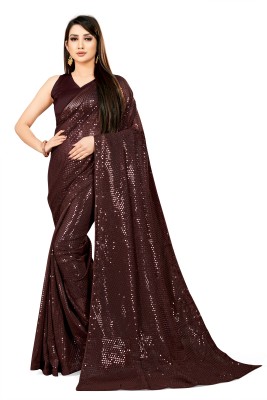 Bluebirdimpex Embroidered Bollywood Georgette Saree(Brown)