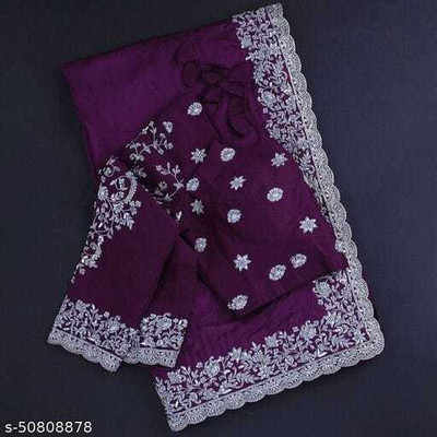 FashionTody Embroidered Banarasi Satin Saree(Purple)
