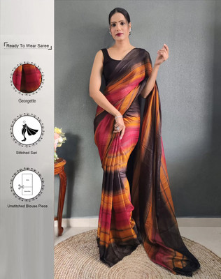 Riddhi textile Hub Striped Bollywood Chiffon Saree(Yellow)