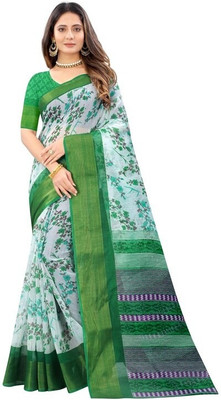 SVB Sarees Printed Bandhani Cotton Blend Saree(Light Blue)