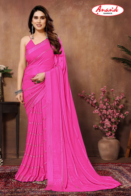 Anand Sarees Embellished, Striped, Self Design Bollywood Satin Saree(Pink)