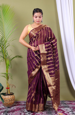 Rohit Designer Self Design Daily Wear Net Saree(Purple)